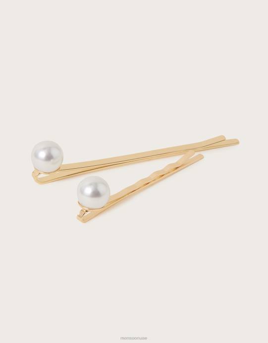 Monsoon نحيف مجموعة شرائح شعر اللؤلؤ مكونة من قطعتين D68H1293 ملحق أنيق