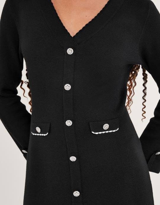 Monsoon نحيف فستان منسوج بتفاصيل جيب D68H129 ملابس أسود