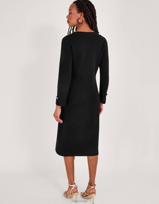 Monsoon نحيف فستان منسوج بتفاصيل جيب D68H129 ملابس أسود