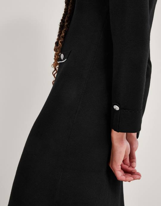 Monsoon نحيف فستان منسوج بتفاصيل جيب D68H129 ملابس أسود