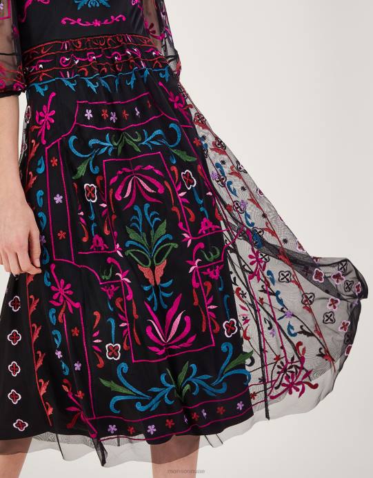 Monsoon نحيف مادي فستان الشاي المطرز D68H12 ملابس أسود