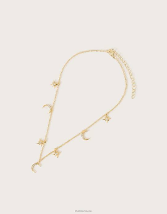 Monsoon نحيف قلادة سحر القمر والنجمة D68H1309 ملحق ذهب
