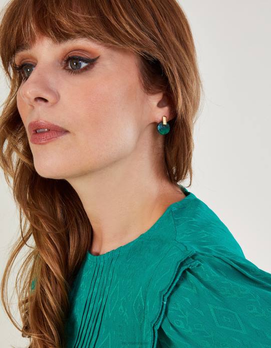 Monsoon نحيف مجموعة من ثلاثة أقراط من راتنج الزمرد D68H1335 ملحق موضة