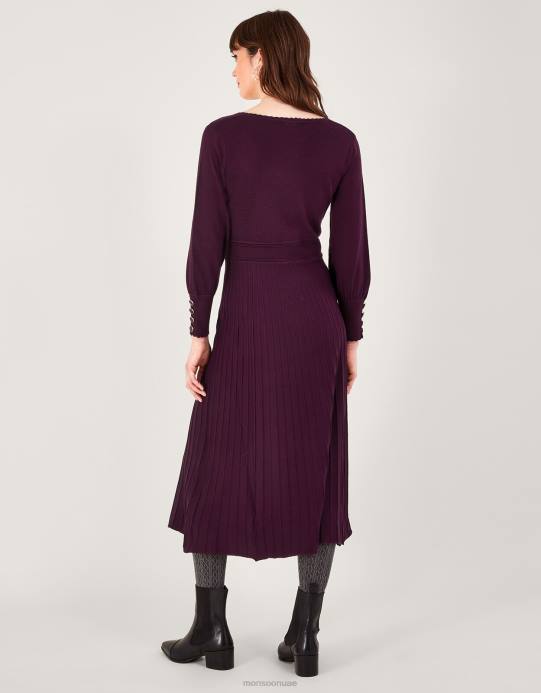 Monsoon نحيف فستان بياقة واسعة من لينزينج إيكوفيرو D68H133 ملابس خمر أحمر)