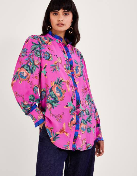 Monsoon نحيف بلوزة طباعة جوردن D68H134 ملابس لون القرنفل