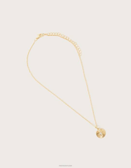 Monsoon نحيف قلادة قلادة القرص D68H1340 ملحق ذهب