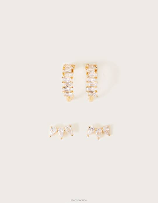 Monsoon نحيف طقم من قطعتين من أقراط الكريستال والحلق D68H1344 ملحق رشيقة