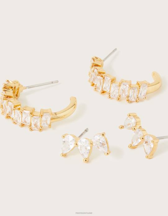 Monsoon نحيف طقم من قطعتين من أقراط الكريستال والحلق D68H1344 ملحق رشيقة