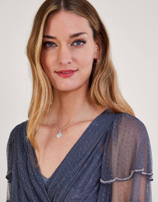 Monsoon نحيف قلادة قلادة القرص D68H1345 ملحق فضة