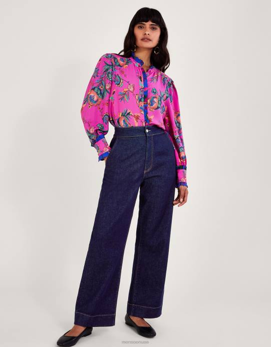 Monsoon نحيف بلوزة طباعة جوردن D68H134 ملابس لون القرنفل