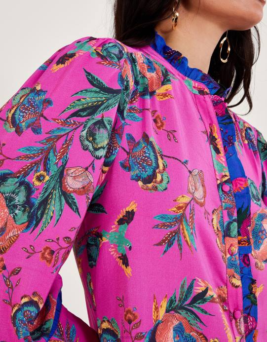 Monsoon نحيف بلوزة طباعة جوردن D68H134 ملابس لون القرنفل