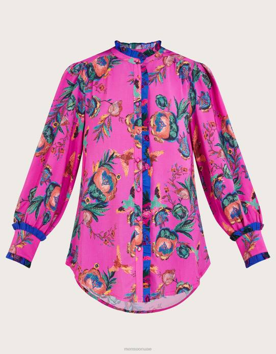 Monsoon نحيف بلوزة طباعة جوردن D68H134 ملابس لون القرنفل