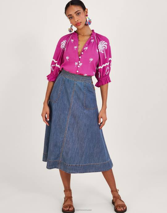 Monsoon نحيف تنورة دنيم متوسطة الطول مصنوعة من القطن المستدام D68H135 ملابس الأزرق (الدنيم الأزرق)