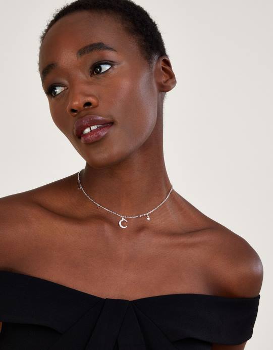 Monsoon نحيف قلادة رقيقة على شكل قمر ونجمة D68H1350 ملحق أنيق