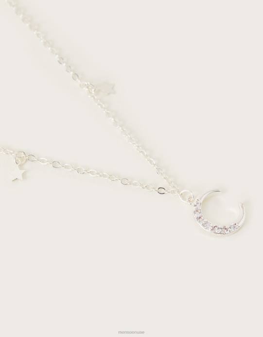 Monsoon نحيف قلادة رقيقة على شكل قمر ونجمة D68H1350 ملحق أنيق