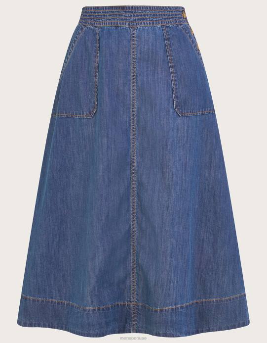 Monsoon نحيف تنورة دنيم متوسطة الطول مصنوعة من القطن المستدام D68H135 ملابس الأزرق (الدنيم الأزرق)