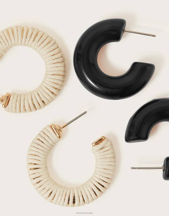 Monsoon نحيف مجموعة أقراط دائرية من الراتنج D68H1370 ملحق أنيق