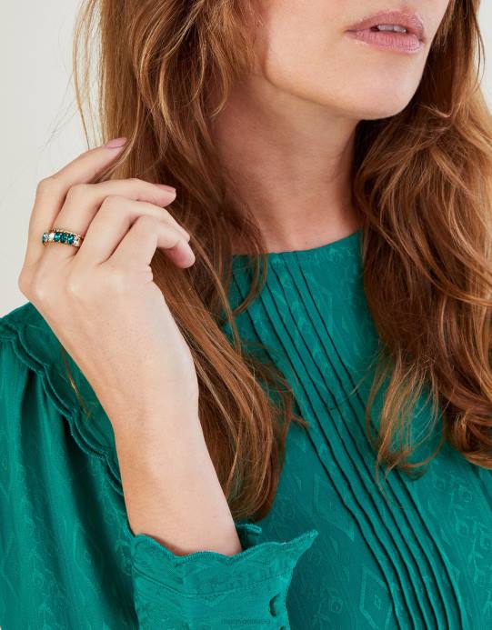 Monsoon نحيف مجموعة خواتم من الحجر الكريم مكونة من قطعتين D68H1378 ملحق ذهب