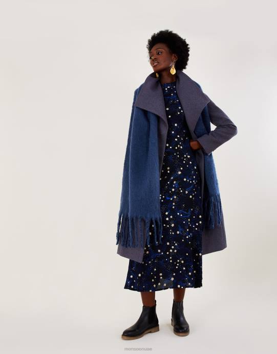 Monsoon نحيف وشاح بطانية ناعم من البوليستر المعاد تدويره D68H1383 ملحق الأزرق الداكن)