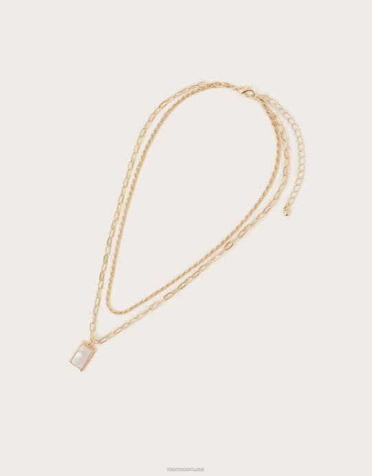 Monsoon نحيف قلادة الطبقات سحر حجر القمر D68H1384 ملحق موضة