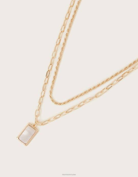 Monsoon نحيف قلادة الطبقات سحر حجر القمر D68H1384 ملحق موضة