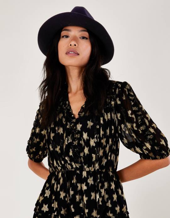 Monsoon نحيف قبعة فيدورا مزخرفة بسلسلة D68H1386 ملحق حار