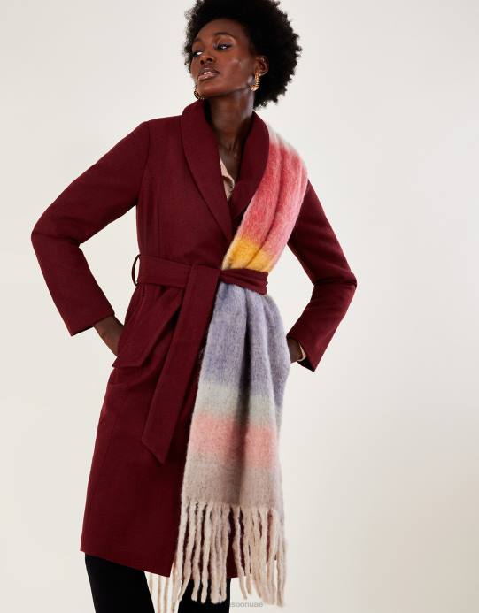 Monsoon نحيف وشاح مخطط بشرابة من البوليستر المعاد تدويره D68H1405 ملحق رشيقة