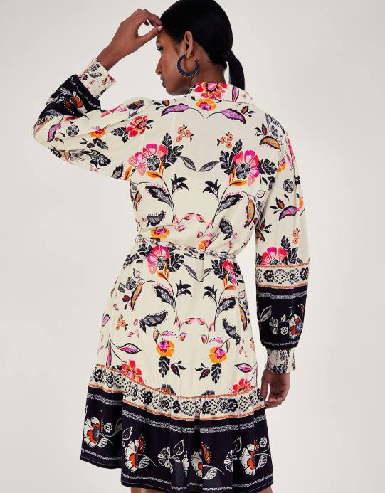 Monsoon نحيف فستان قميص الأزهار D68H140 ملابس عاج