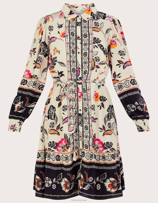 Monsoon نحيف فستان قميص الأزهار D68H140 ملابس عاج