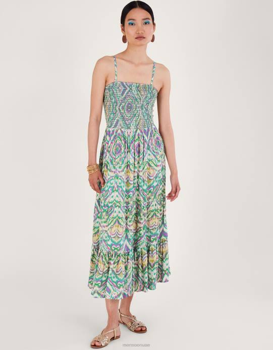 Monsoon نحيف فستان باندو بطبعة هندسية D68H142 ملابس أبيض