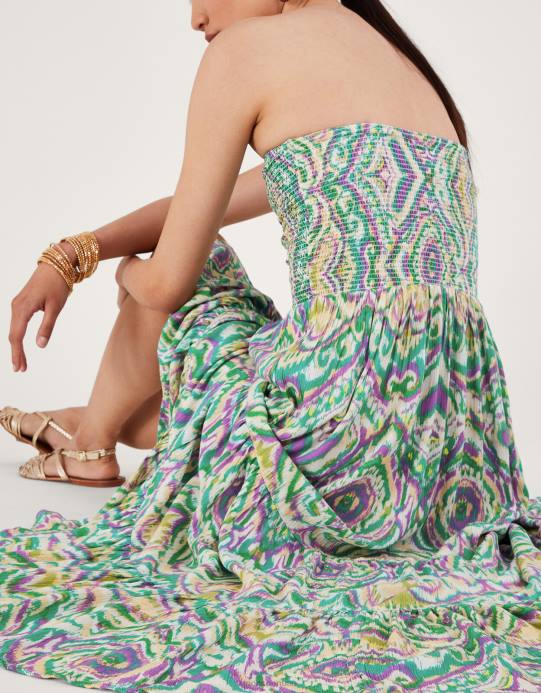 Monsoon نحيف فستان باندو بطبعة هندسية D68H142 ملابس أبيض