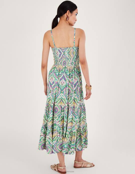 Monsoon نحيف فستان باندو بطبعة هندسية D68H142 ملابس أبيض