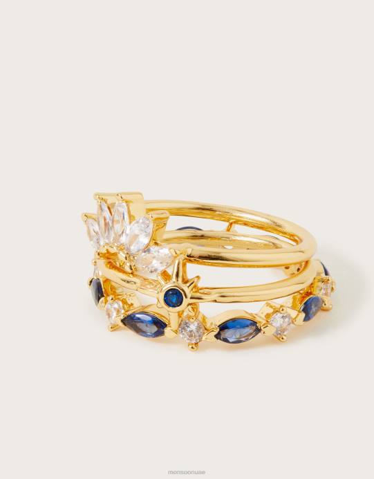 Monsoon نحيف مجموعة حلقات تكديس الحجر من ثلاثة D68H1434 ملحق ذهب