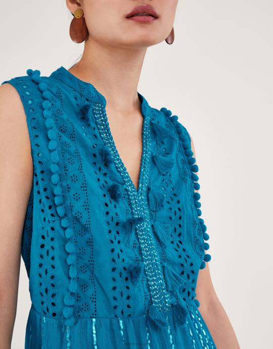 Monsoon نحيف قفطان ميدي بدون أكمام من سيدني D68H143 ملابس أزرق