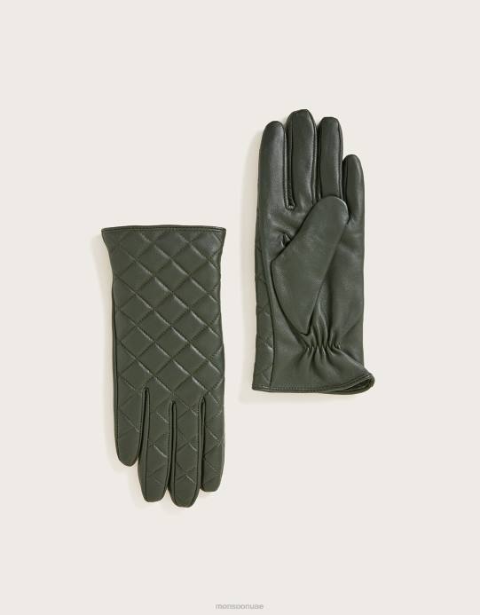 Monsoon نحيف قفازات جلدية مبطنة D68H1445 ملحق أخضر