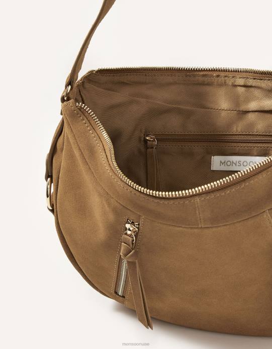 Monsoon نحيف حقيبة كتف دانا بسحاب من الجلد السويدي D68H1447 ملحق رشيقة