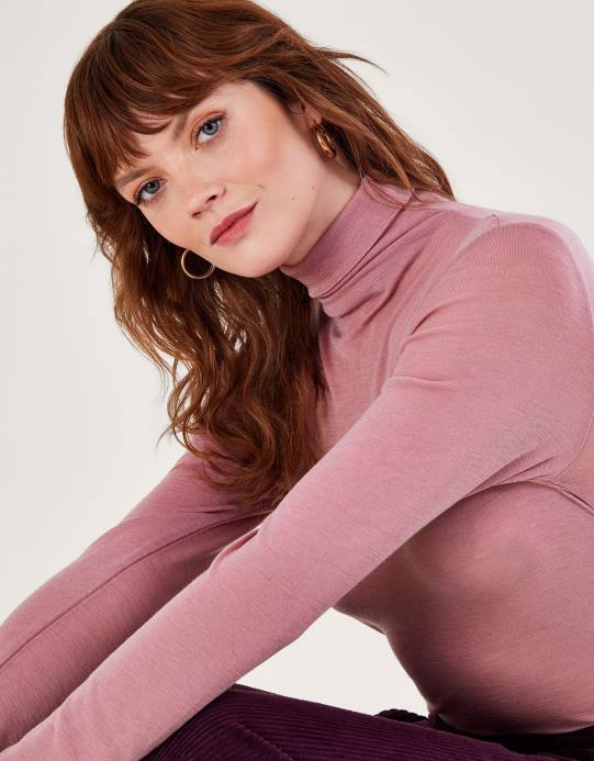 Monsoon نحيف بلوزة بولو من الصوف D68H144 ملابس لون القرنفل