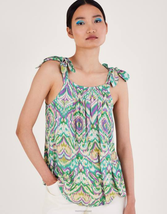 Monsoon نحيف كامي بحزام ربطة عنق بطباعة هندسية D68H145 ملابس أبيض