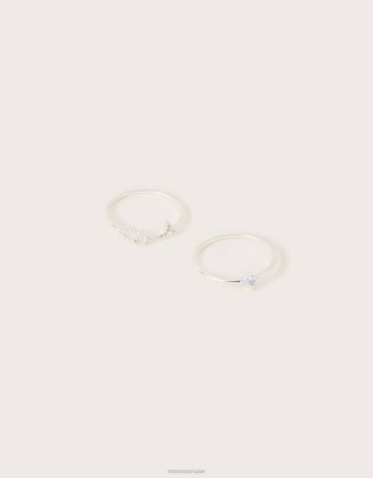 Monsoon نحيف مجموعة خواتم التمنيات مكونة من قطعتين D68H1455 ملحق فضة