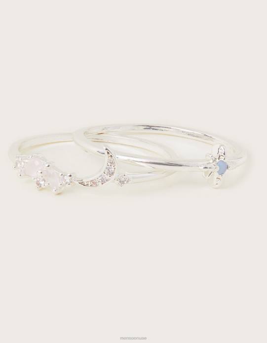 Monsoon نحيف مجموعة خواتم التمنيات مكونة من قطعتين D68H1455 ملحق فضة