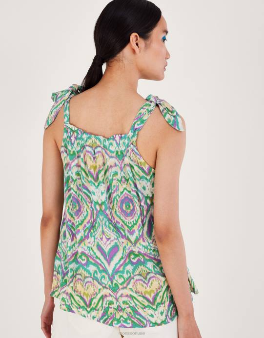 Monsoon نحيف كامي بحزام ربطة عنق بطباعة هندسية D68H145 ملابس أبيض