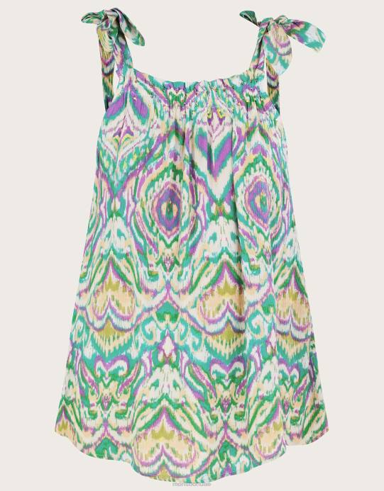 Monsoon نحيف كامي بحزام ربطة عنق بطباعة هندسية D68H145 ملابس أبيض