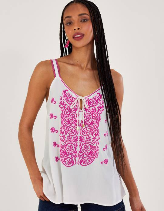 Monsoon نحيف قمة كامي مطرزة D68H146 ملابس لون القرنفل