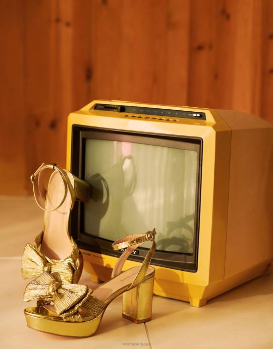 Monsoon نحيف كعب بلاتفورم بفيونكة معدنية D68H1461 أحذية ذهب