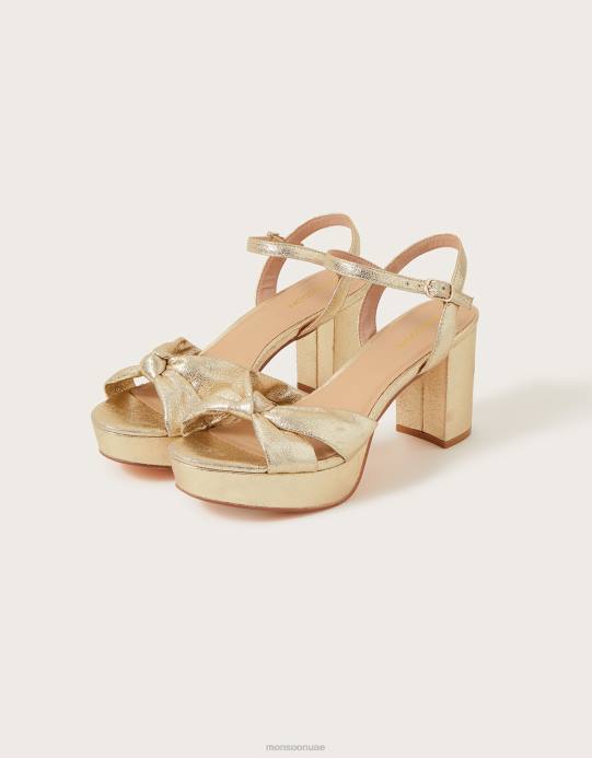 Monsoon نحيف كعب منصة عقدة معدنية ملتوية D68H1462 أحذية ذهب