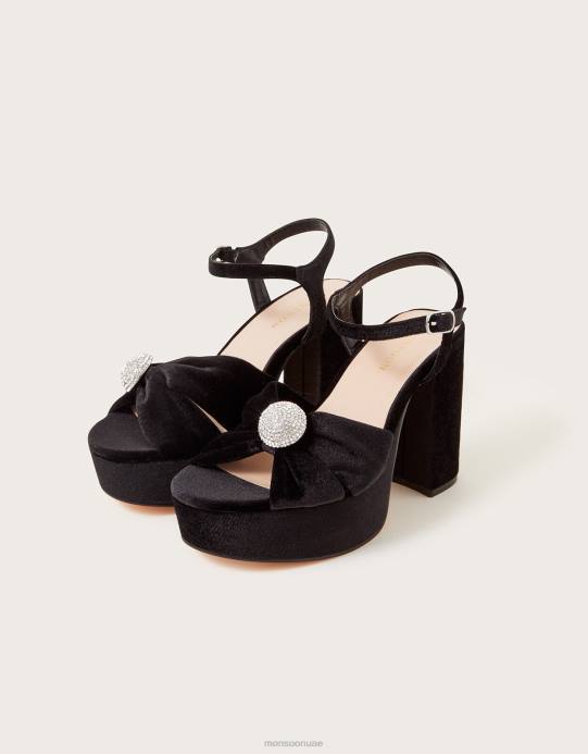 Monsoon نحيف كعب منصة المخمل والماس D68H1468 أحذية أسود