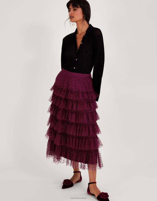 Monsoon نحيف تنورة ديلا منقط بطبقات D68H148 ملابس الأحمر (التوت)