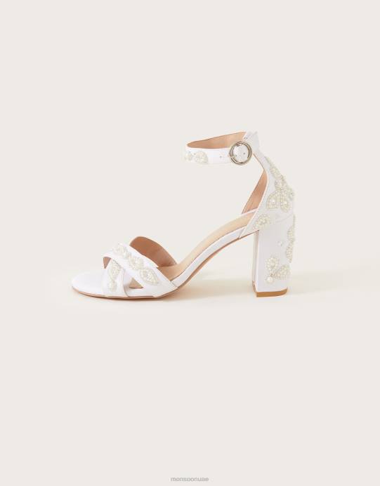 Monsoon نحيف صندل بكعب زفاف مزين بنقش بيزلي D68H1488 أحذية عاج