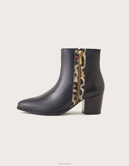 Monsoon نحيف أحذية الكاحل الجلدية المزخرفة بالحيوانات D68H1489 أحذية أسود