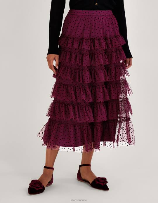 Monsoon نحيف تنورة ديلا منقط بطبقات D68H148 ملابس الأحمر (التوت)